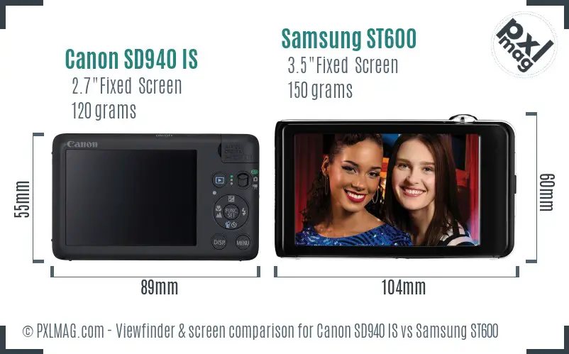 Canon SD940 IS vs Samsung ST600 Screen and Viewfinder comparison