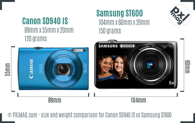 Canon SD940 IS vs Samsung ST600 size comparison