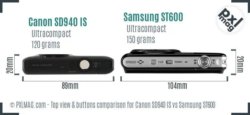Canon SD940 IS vs Samsung ST600 top view buttons comparison