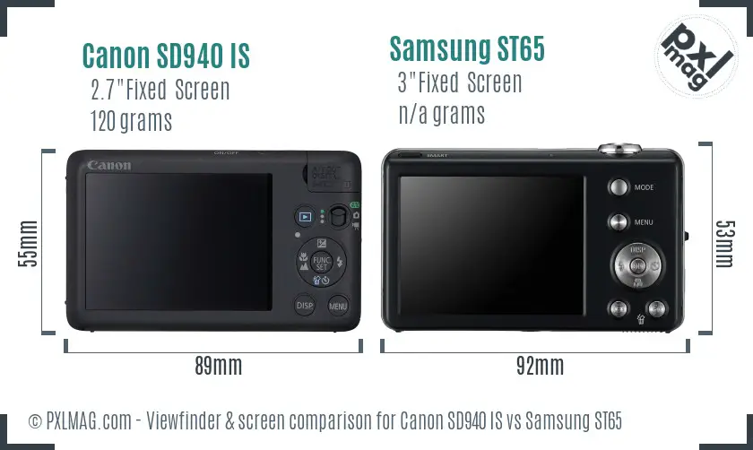 Canon SD940 IS vs Samsung ST65 Screen and Viewfinder comparison