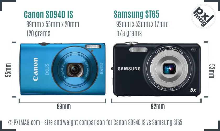 Canon SD940 IS vs Samsung ST65 size comparison