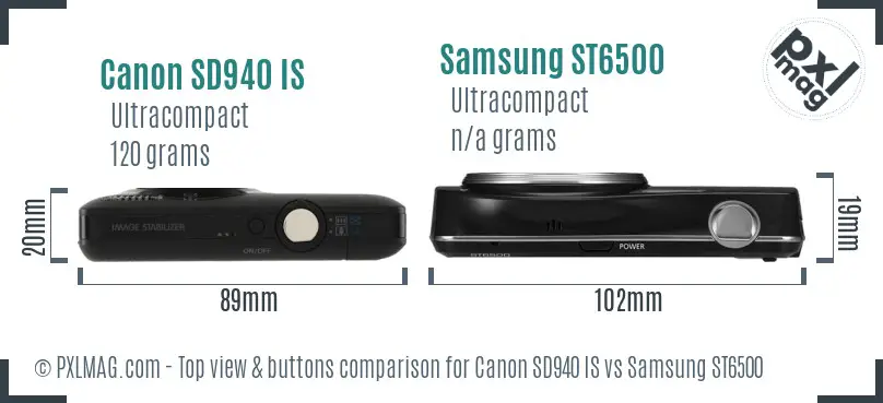 Canon SD940 IS vs Samsung ST6500 top view buttons comparison