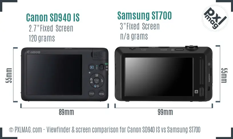Canon SD940 IS vs Samsung ST700 Screen and Viewfinder comparison