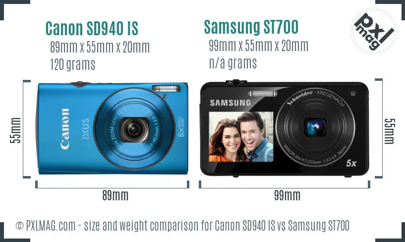 Canon SD940 IS vs Samsung ST700 size comparison