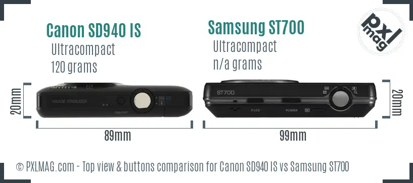 Canon SD940 IS vs Samsung ST700 top view buttons comparison