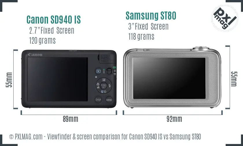 Canon SD940 IS vs Samsung ST80 Screen and Viewfinder comparison
