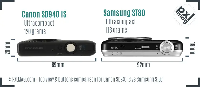 Canon SD940 IS vs Samsung ST80 top view buttons comparison