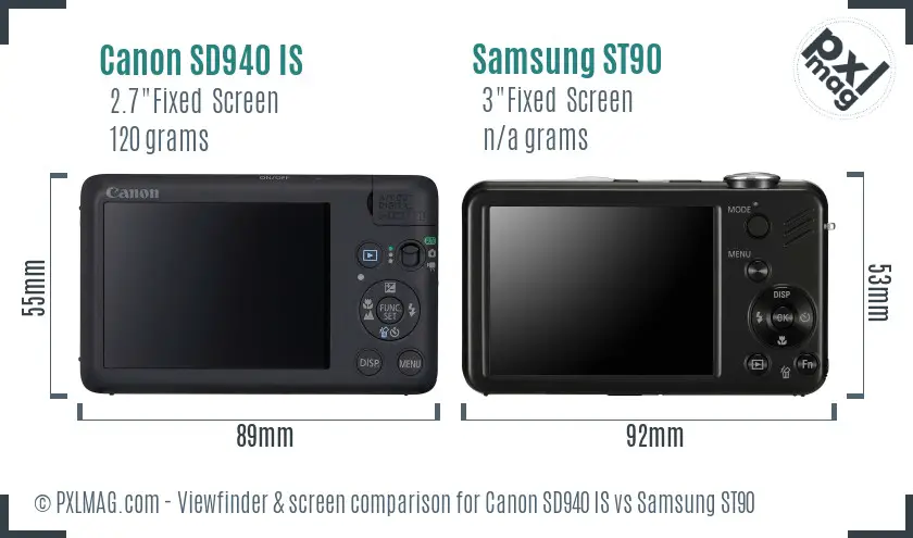 Canon SD940 IS vs Samsung ST90 Screen and Viewfinder comparison