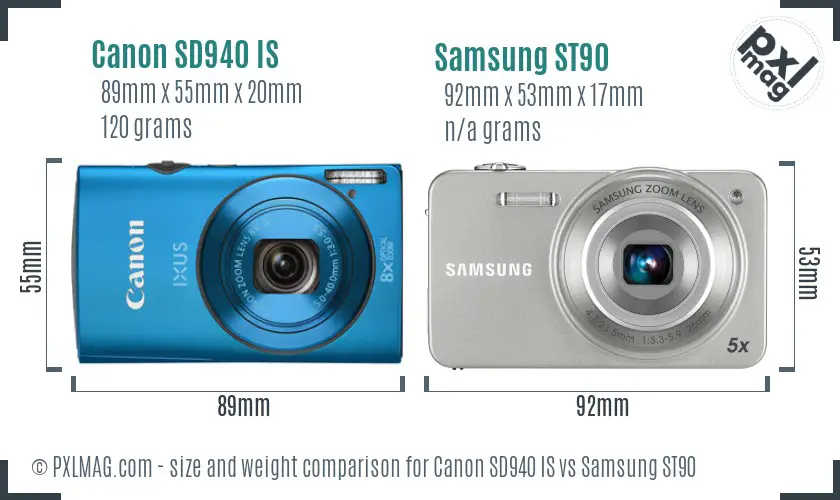 Canon SD940 IS vs Samsung ST90 size comparison