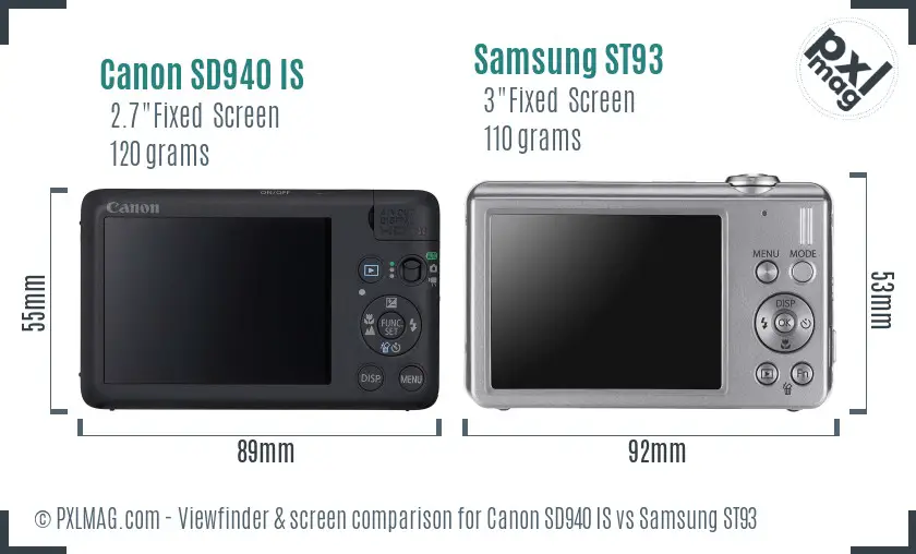 Canon SD940 IS vs Samsung ST93 Screen and Viewfinder comparison