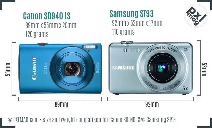 Canon SD940 IS vs Samsung ST93 size comparison