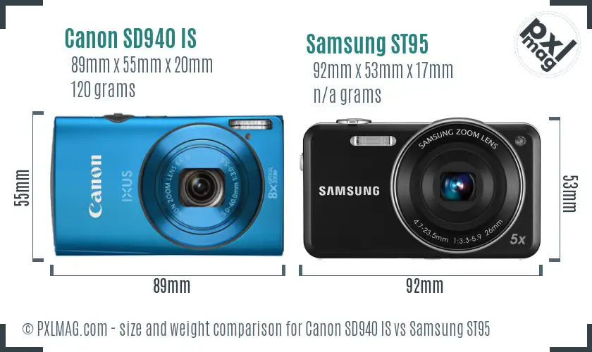 Canon SD940 IS vs Samsung ST95 size comparison