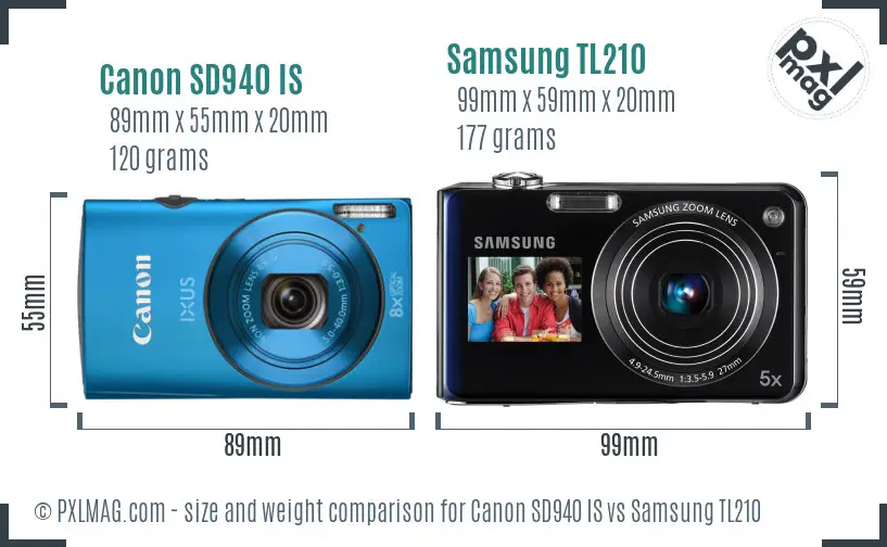 Canon SD940 IS vs Samsung TL210 size comparison