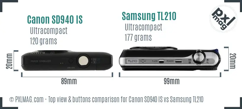 Canon SD940 IS vs Samsung TL210 top view buttons comparison