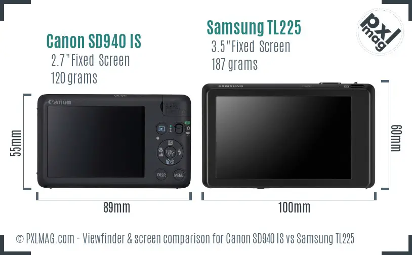 Canon SD940 IS vs Samsung TL225 Screen and Viewfinder comparison