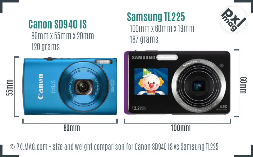 Canon SD940 IS vs Samsung TL225 size comparison