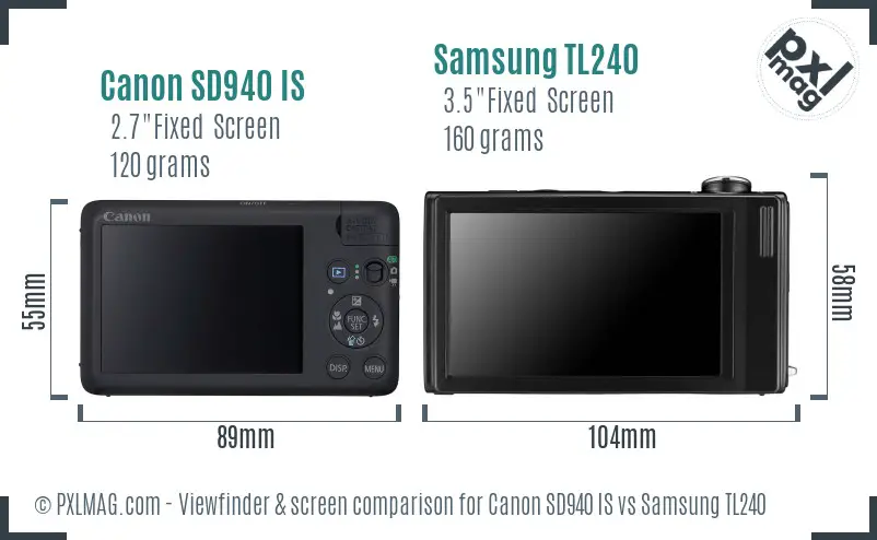Canon SD940 IS vs Samsung TL240 Screen and Viewfinder comparison