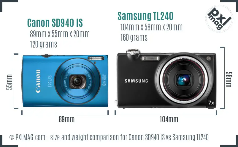 Canon SD940 IS vs Samsung TL240 size comparison