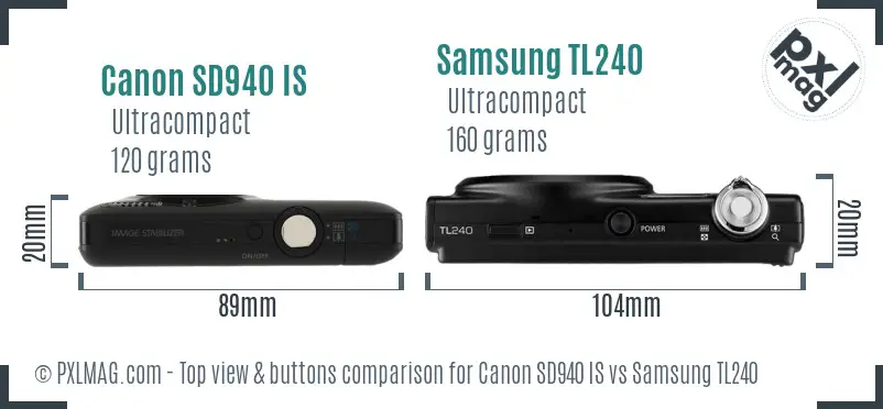 Canon SD940 IS vs Samsung TL240 top view buttons comparison