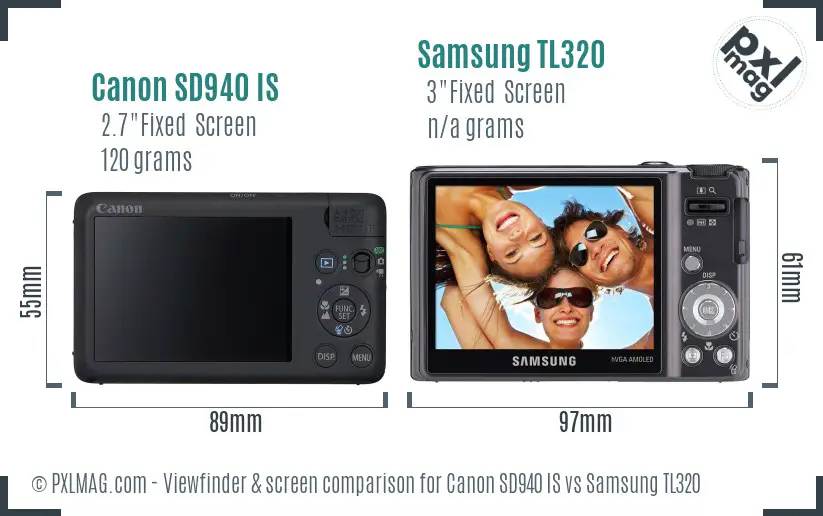Canon SD940 IS vs Samsung TL320 Screen and Viewfinder comparison