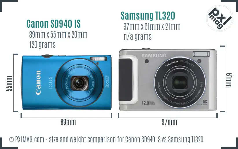 Canon SD940 IS vs Samsung TL320 size comparison