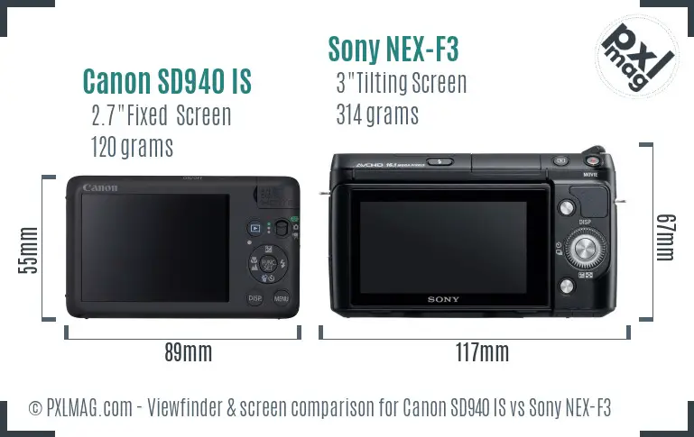 Canon SD940 IS vs Sony NEX-F3 Screen and Viewfinder comparison