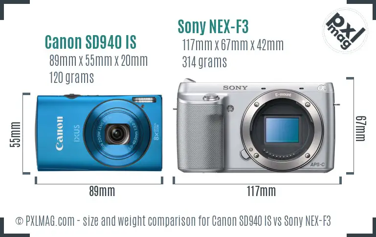Canon SD940 IS vs Sony NEX-F3 size comparison