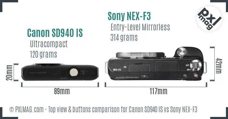 Canon SD940 IS vs Sony NEX-F3 top view buttons comparison