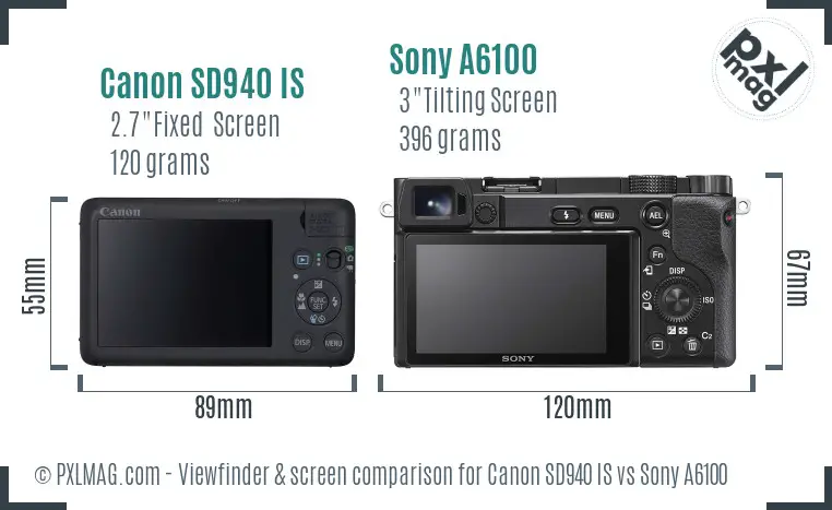 Canon SD940 IS vs Sony A6100 Screen and Viewfinder comparison