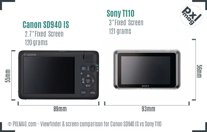 Canon SD940 IS vs Sony T110 Screen and Viewfinder comparison