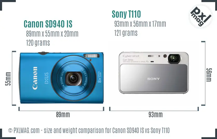 Canon SD940 IS vs Sony T110 size comparison