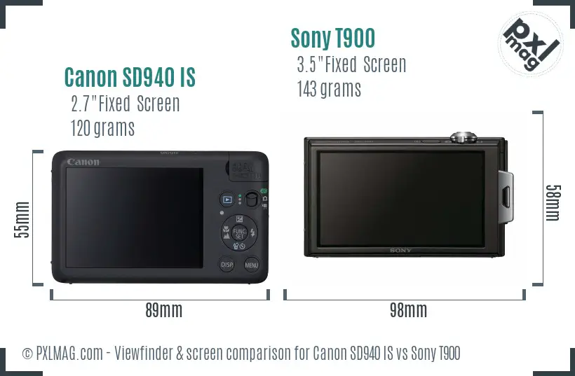 Canon SD940 IS vs Sony T900 Screen and Viewfinder comparison