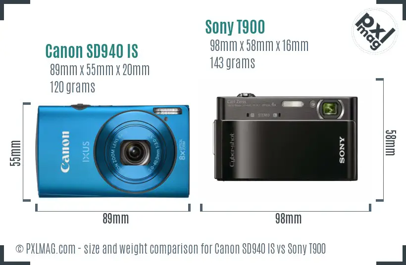 Canon SD940 IS vs Sony T900 size comparison