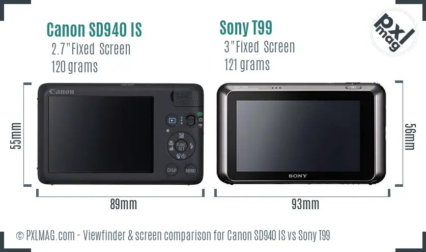 Canon SD940 IS vs Sony T99 Screen and Viewfinder comparison