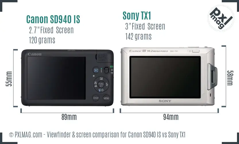 Canon SD940 IS vs Sony TX1 Screen and Viewfinder comparison