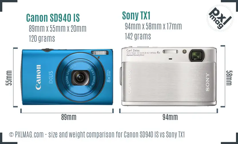 Canon SD940 IS vs Sony TX1 size comparison