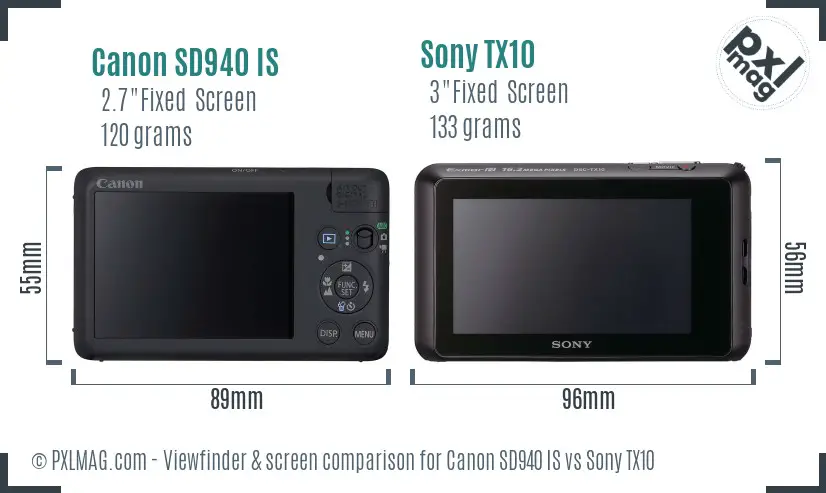 Canon SD940 IS vs Sony TX10 Screen and Viewfinder comparison