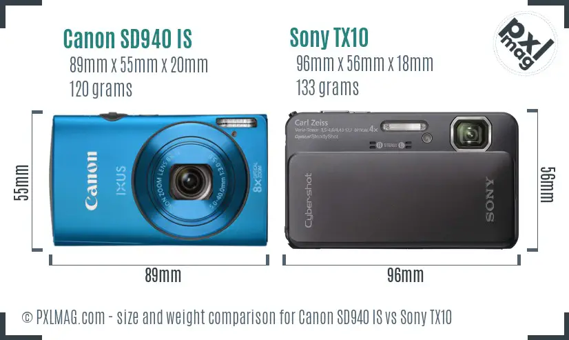 Canon SD940 IS vs Sony TX10 size comparison