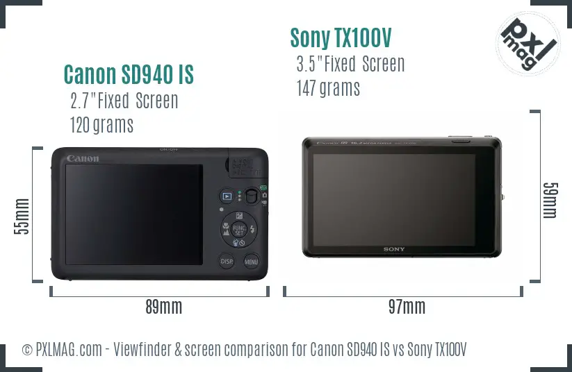 Canon SD940 IS vs Sony TX100V Screen and Viewfinder comparison