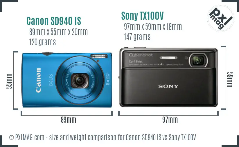 Canon SD940 IS vs Sony TX100V size comparison