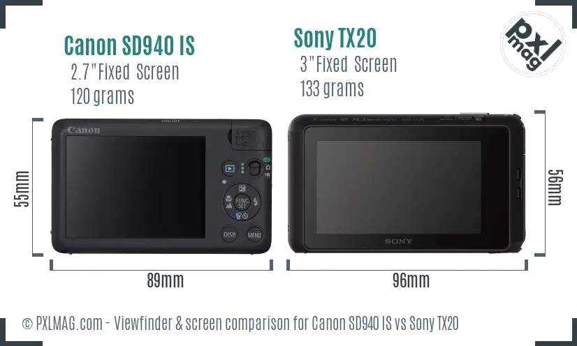 Canon SD940 IS vs Sony TX20 Screen and Viewfinder comparison