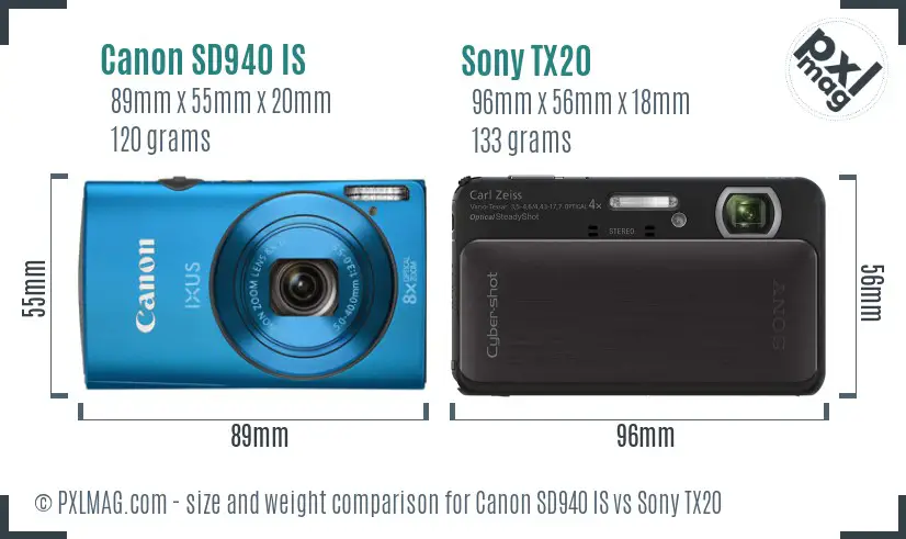 Canon SD940 IS vs Sony TX20 size comparison