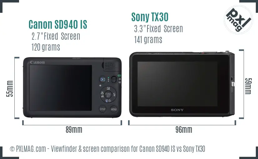 Canon SD940 IS vs Sony TX30 Screen and Viewfinder comparison