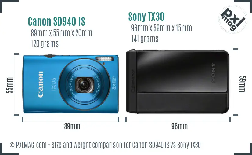 Canon SD940 IS vs Sony TX30 size comparison