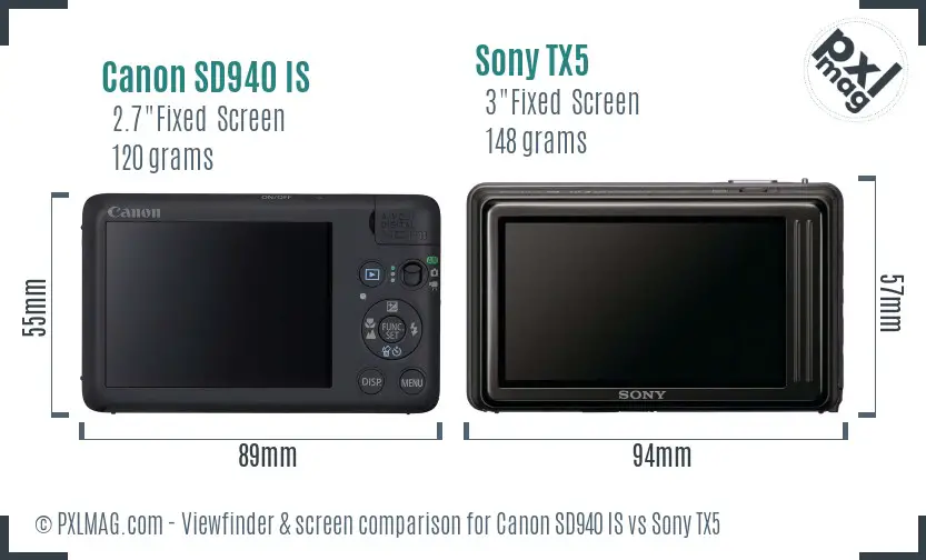 Canon SD940 IS vs Sony TX5 Screen and Viewfinder comparison