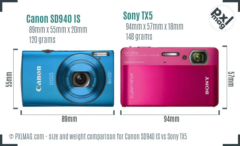 Canon SD940 IS vs Sony TX5 size comparison