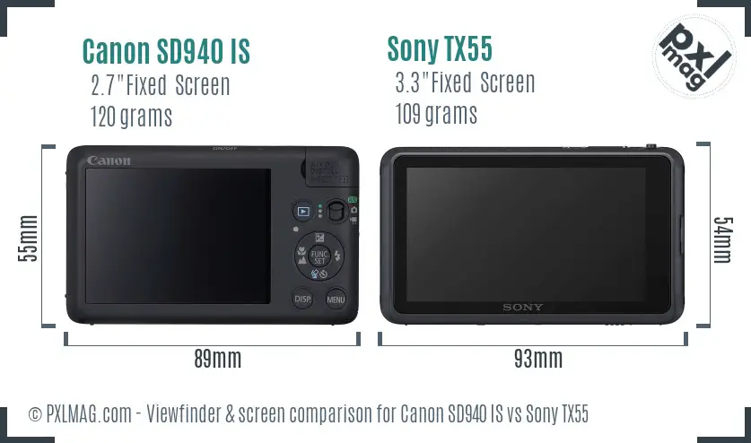Canon SD940 IS vs Sony TX55 Screen and Viewfinder comparison