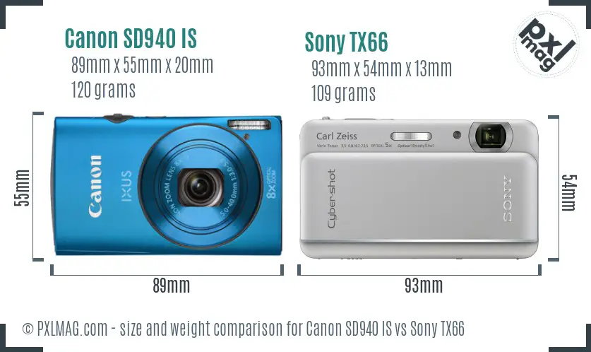 Canon SD940 IS vs Sony TX66 size comparison