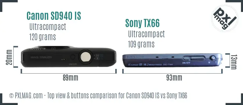 Canon SD940 IS vs Sony TX66 top view buttons comparison