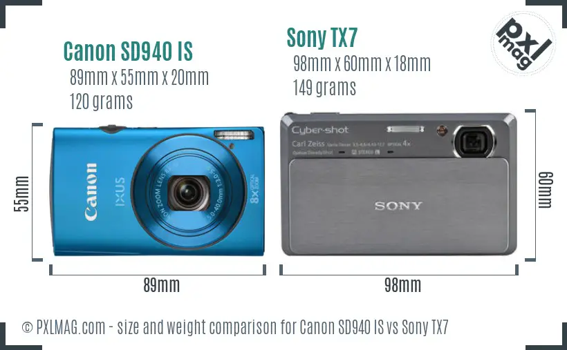 Canon SD940 IS vs Sony TX7 size comparison Canon SD940 IS vs Sony TX7 size comparison